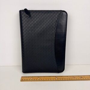 Vtg Day Timer Faux Leather Black Zip Planner Binder Textured Diamond Shape READ
